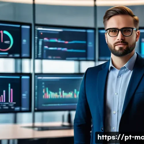 Home 17 경영지도사 관련 최신 트렌드 - A modern corporate office scene featuring a confident business manager wearing professional attire a...